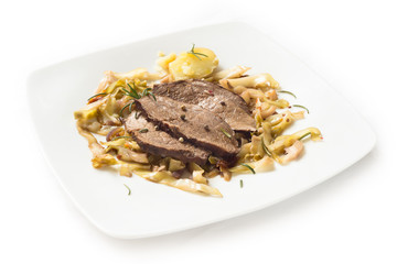 Roast beef with vegetable garnish