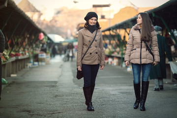 Two young women on farmer's market