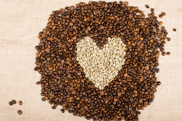 coffee beans piled heart