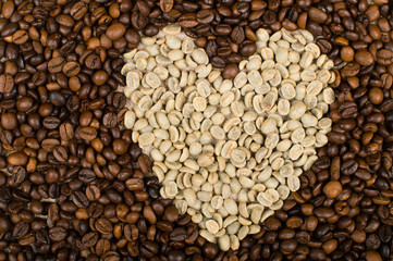 coffee beans piled heart