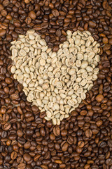 coffee beans piled heart