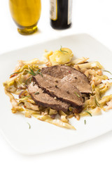 Roast beef with vegetable garnish