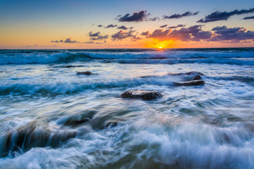 Waves in the Pacific Ocean at sunset, in Laguna Beach, Californi