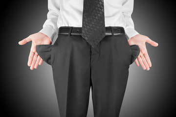 man showing empty pockets