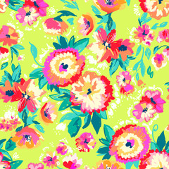 Painted bright flowers ~ seamless background - 78725007