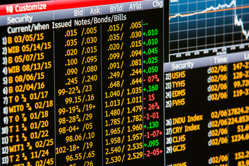 Prices and data of financial instruments exposed by professional software database