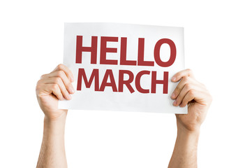 Hello March card isolated on white background