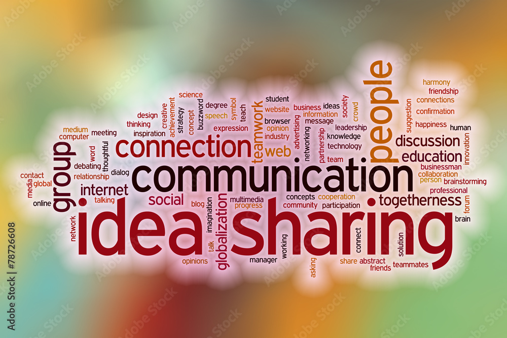 Aufkleber idea sharing word cloud with abstract background