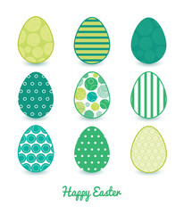 Vector abstract green circles set of nine colorful Easter eggs