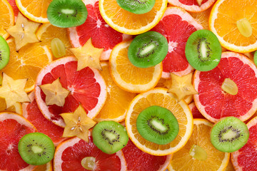 Sliced fruits background