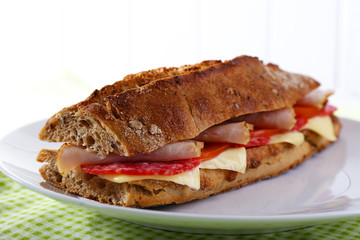 Fresh and tasty sandwich with ham and cheese