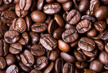 Coffee beans. Macro close up for background and texture