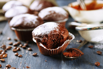 Composition with tasty homemade chocolate muffins
