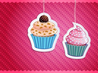 delicious cupcake stickers on colorful background