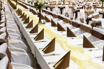 wedding or event place with decorated tables