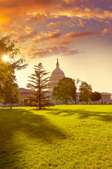 Capitol building Washington DC sunset garden US