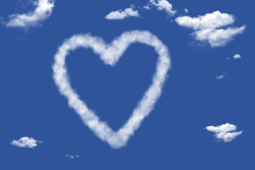 blue sky with hearts shape clouds. Beauty natural background