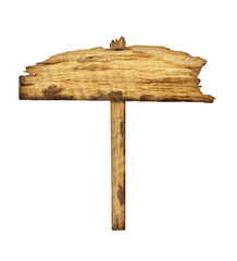 Wooden sign isolated on white background.