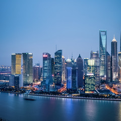 shanghai financial district in nightfall