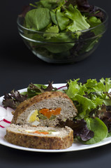 Stuffed meatloaf and green salad