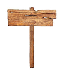 Wooden sign isolated on white background.