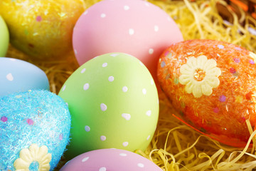 Ester Eggs in basket with hay