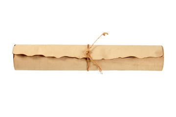 old rolled paper isolated on white