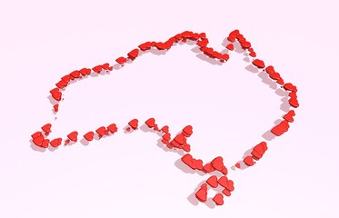 australia outline map shaped from hearts