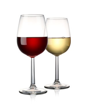 Red wine and White wine isolated on white