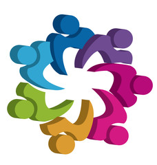 Teamwork unity 3D people logo design template icon vector