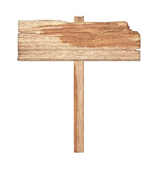 Wooden sign isolated on white background.