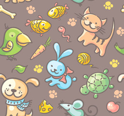 Pattern with pets and their food