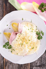 baked chicory with ham and bacon