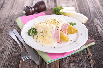 baked chicory with ham and bacon