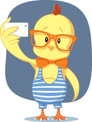 Hipster Easter Chick Takes Selfie with Smartphone