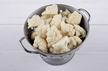 cauliflower florets in a colander