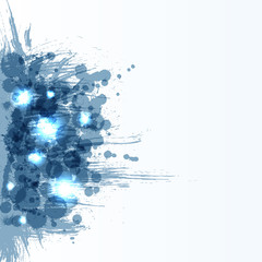 Blue bright ink splashes. Grunge background