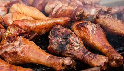 Fine grilled turkey legs on grill