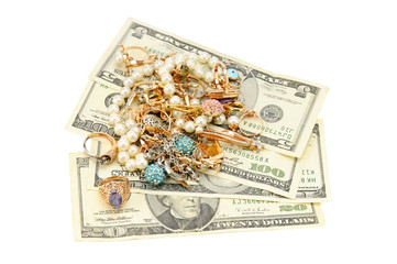 Gold ornaments and dollars
