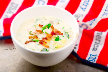 chowder with a salmon and bacon