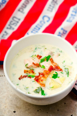 chowder with a salmon and bacon