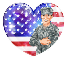 Soldier and heart US flag
