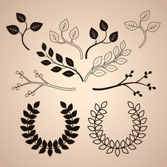 Set of Decorative Vintage Branches and Wreathes