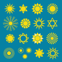 Set of yellow sun icons