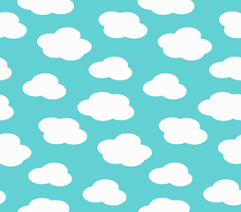 White Clouds Seamles Pattern on Blue Background