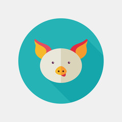 Pig flat icon with long shadow