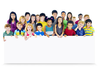 Multi-Ethnic Group Children Empty Banner Concept