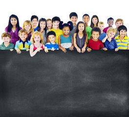 Multi-Ethnic Group Children Empty Blackboard Concept