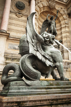Winged lion, Fontaine Saint-Michel, Paris, France