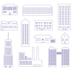 buildings and houses outline simple symbols eps10
